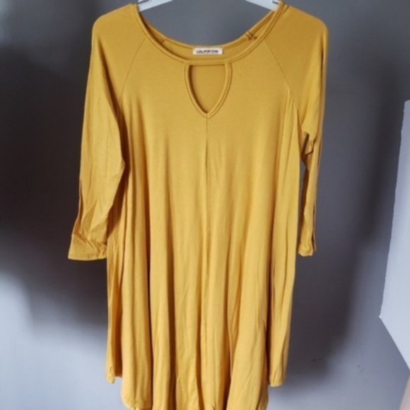 Mustard Yellow Dress Fall Winter Autumn Mini Tent Tee Top Casual - Picture 4 of 4